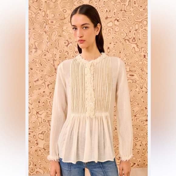 Ulla Johnson Tops - Ulla Johnson Cosmia Tunic Cream Pleated Pintuck Peplum Blouse